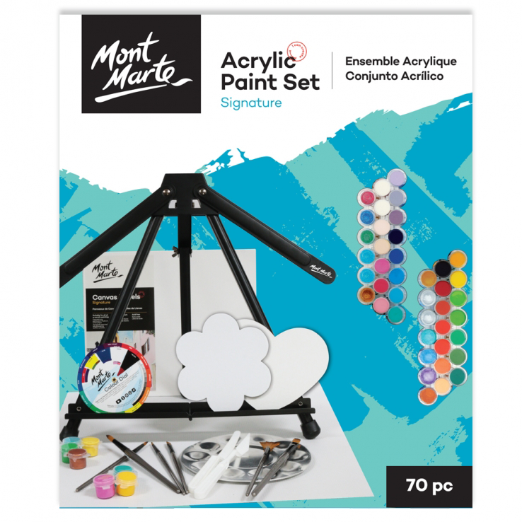 Acrylic Paint Set 70pc Canvas Brush Easel Palette Knife Paint Pot Bag Color Dial