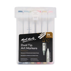 Mont Marte Dual Tip Alcohol Art Markers 24pc in Case Colourful Pen Drawing