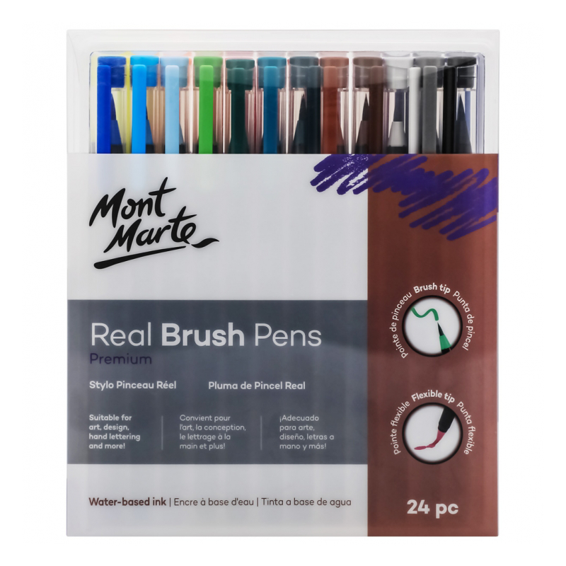 24pc Premium Real Brush Pens Mont Marte Artist Drawing Art Craft Supply