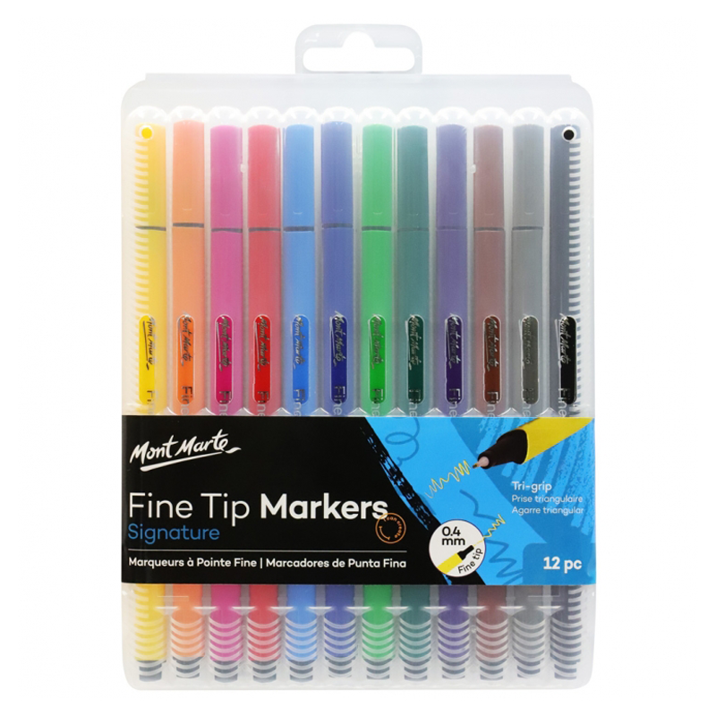 12 Colours Mont Marte Fine Tip Marker 0.4mm Piont Fast Drying Craft Arts Supply