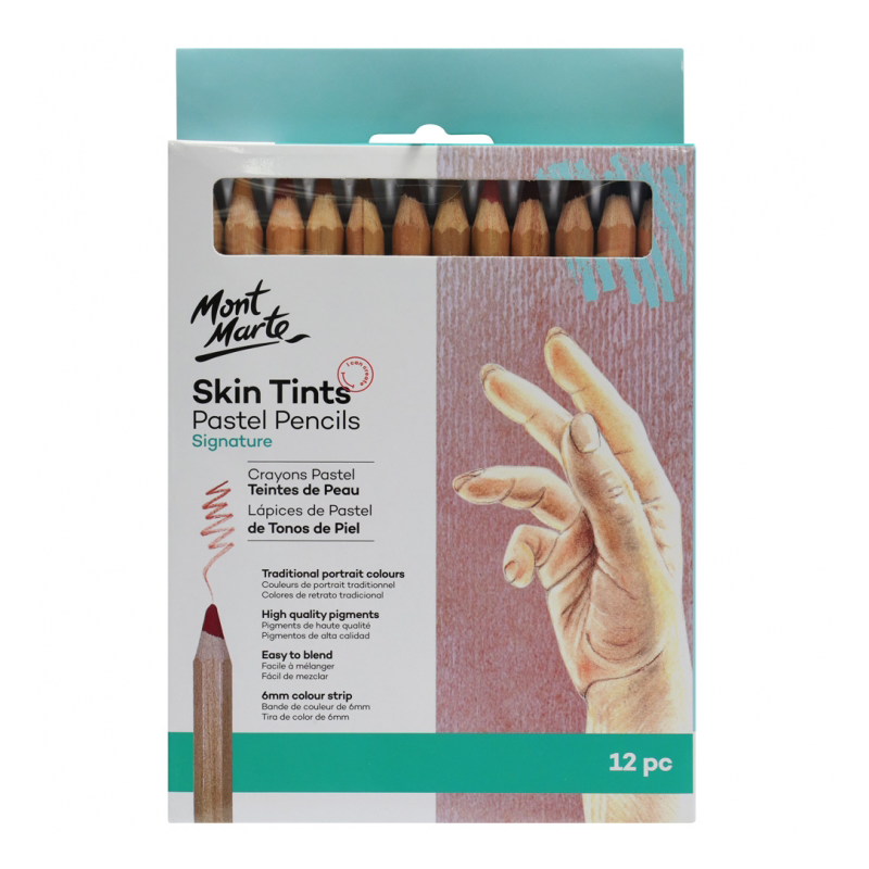 12pc Mont Marte Skin Tints Pastel Pencils Skin Tones Colored Pencils Artist