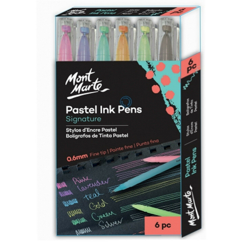 Mont Marte Signature Pastel Ink Pens Marker Fine Tip 6pc Art Craft Artist Supply