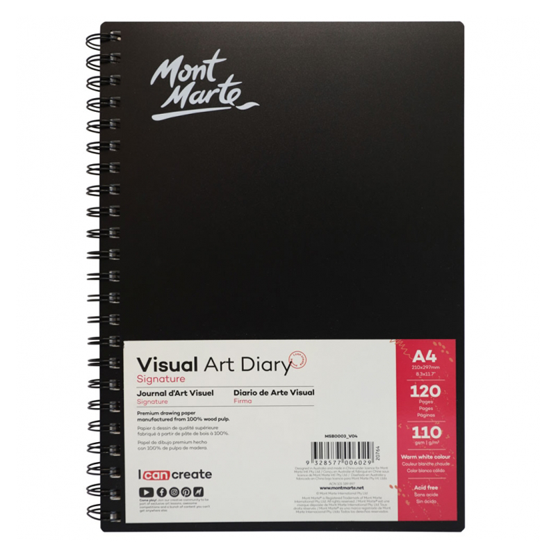 Mont Marte Visual Diary Book A4 120 page Sketch Drawing Pad Art White Paper