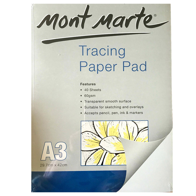 Mont Marte Tracing Paper Pad A3 40 Sheets 60gsm Sketching Overlays Transparent