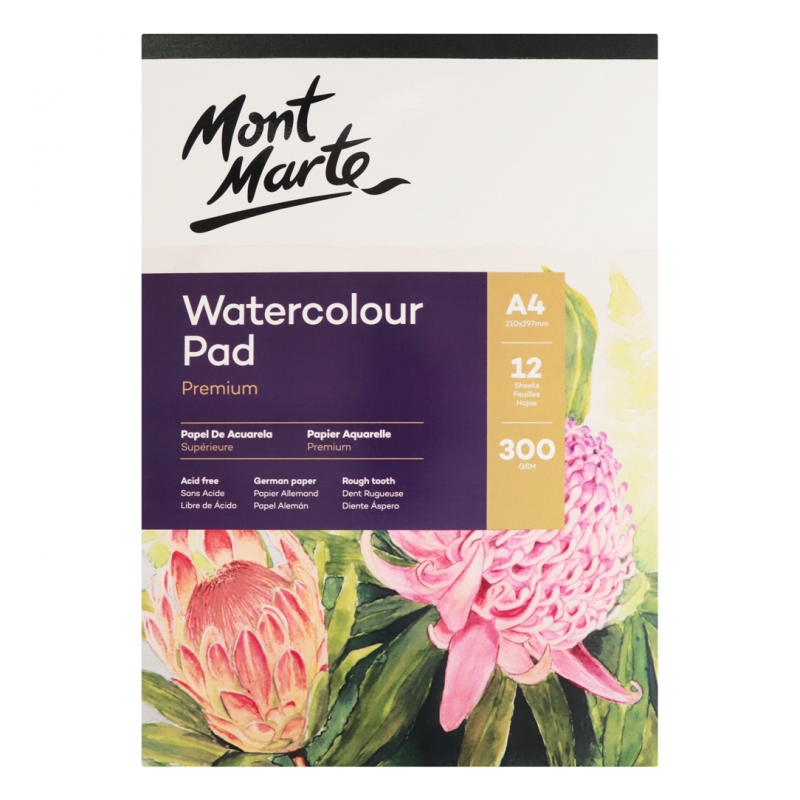 Mont Marte Watercolour Pad A4 12 Sheet 300gsm German Paper Drawing Painting Book