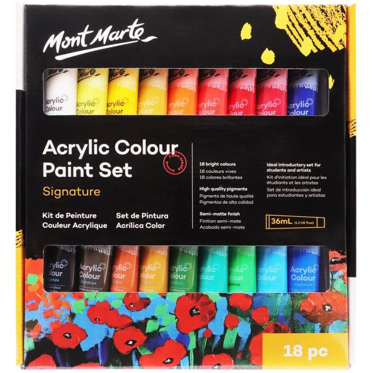 Acrylic Paint Set 18 x 36ml Mont Marte Studio Artist Student Painting Bright