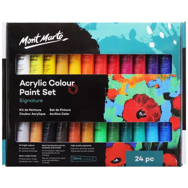 Acrylic Paint Set 24 x 36ml Mont Marte Studio Artist Student Painting Bright