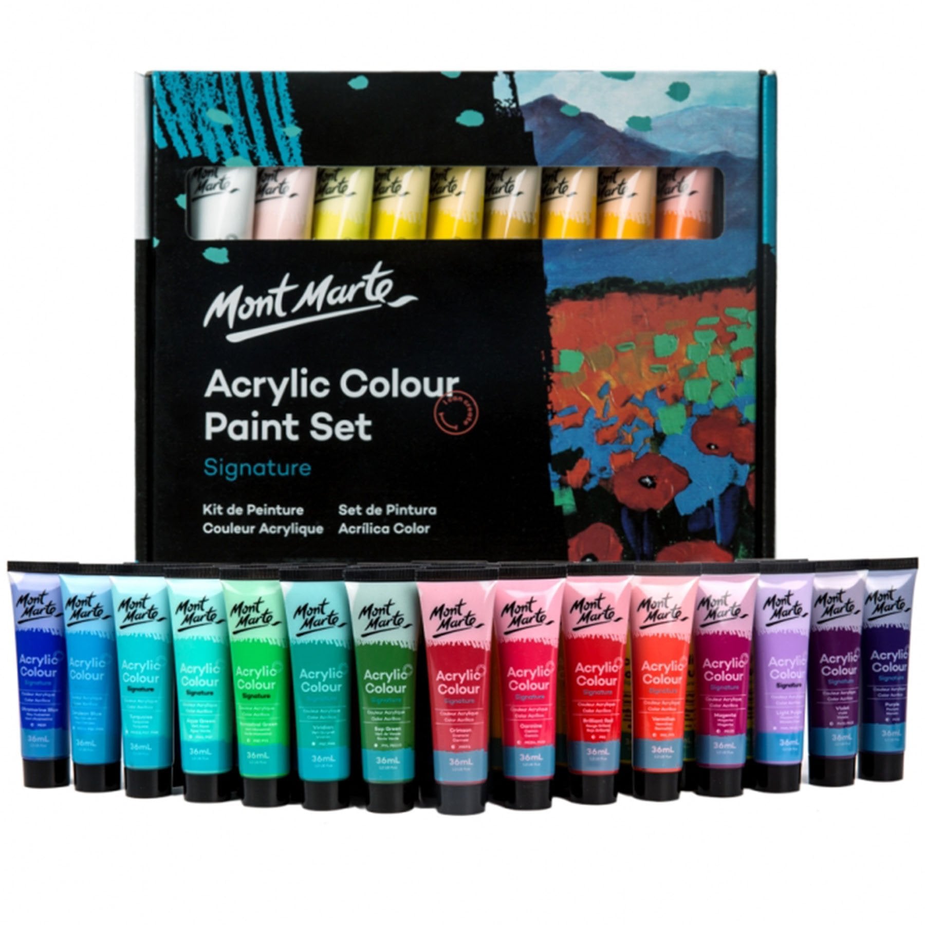 Acrylic Paint Set 36 x 36ml Mont Marte Signature ACRYLIC Artist Painting Bright