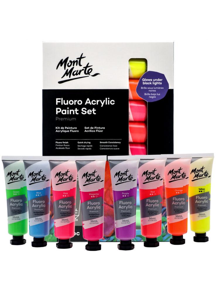 Mont Marte Premium Fluoro Acrylic Paint Set 8pc x 36ml Acrylic Paint Set Xmas