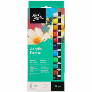 Mont Marte Acrylic Paint Set 12x12ml Tubes Gloss finish Art Craft Artist