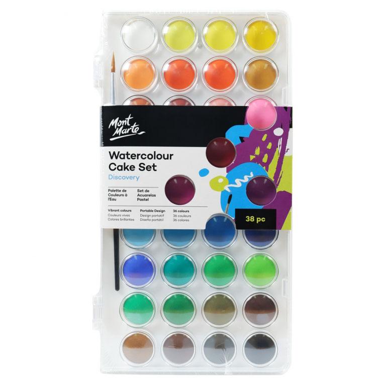 Watercolour Paint Set Cake Pan Kit 36 Colours Mont Marte W Palette Box Brush