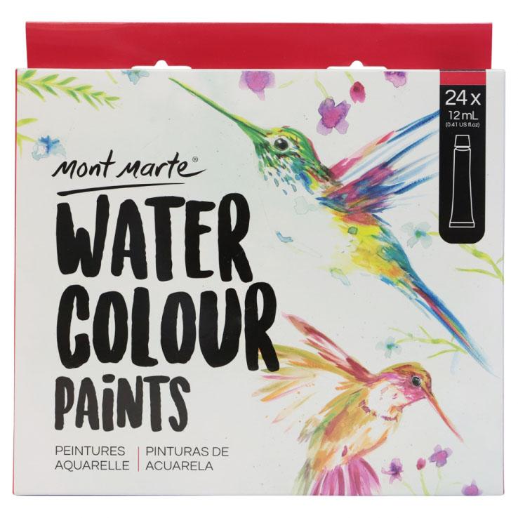 Watercolour Paint Set Paints Water Colour 24 x 12ml Tubes Mont Marte Art Craft