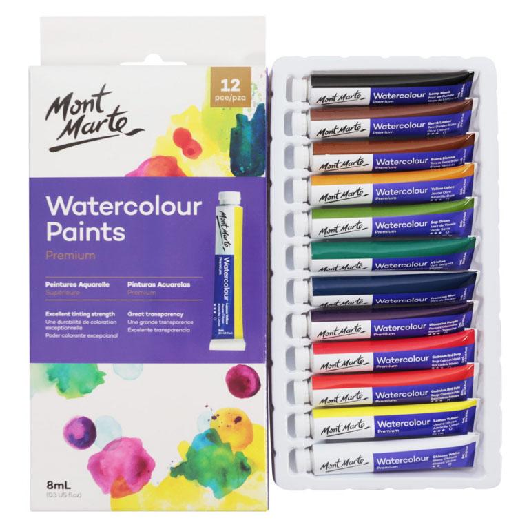 Premium Watercolour Paint Set 12pc x 8ml Paints Painting Mont Marte Artist Art