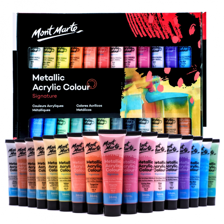 Metallic Acrylic Paint Set 24 x 36ml Mont Marte Signature Artist Painting