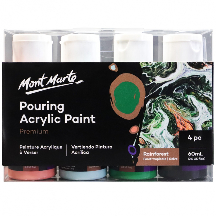 Mont Marte Pouring Acrylic Paint Premium Acrylic Paint 60ml 4pc - Rainforest