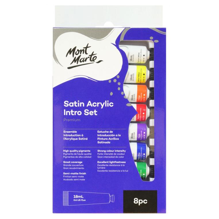 Mont Marte Satin Acrylic Paint Set 8x18ml Intro Set Semi Matte Finish Art Craft