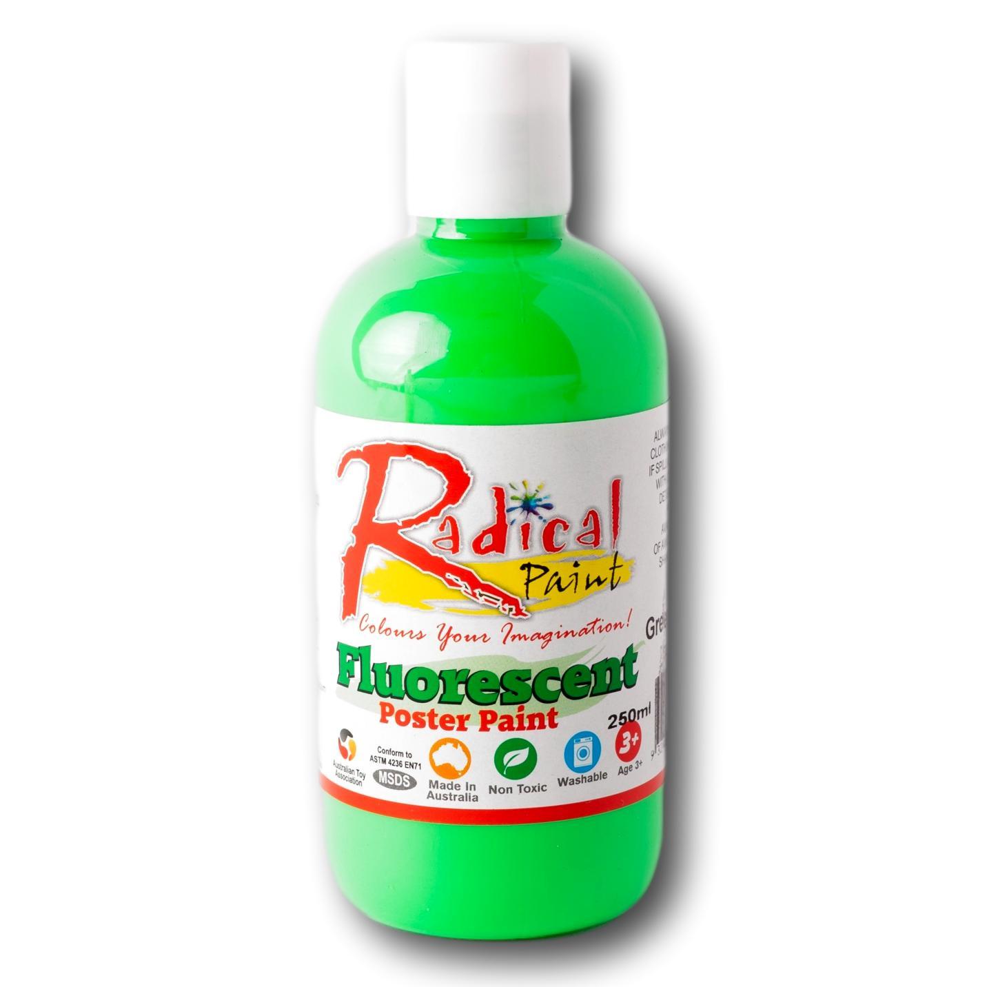 Radical Poster Paint 250ml Green Fluoro Student Craft Paint Made in Australia