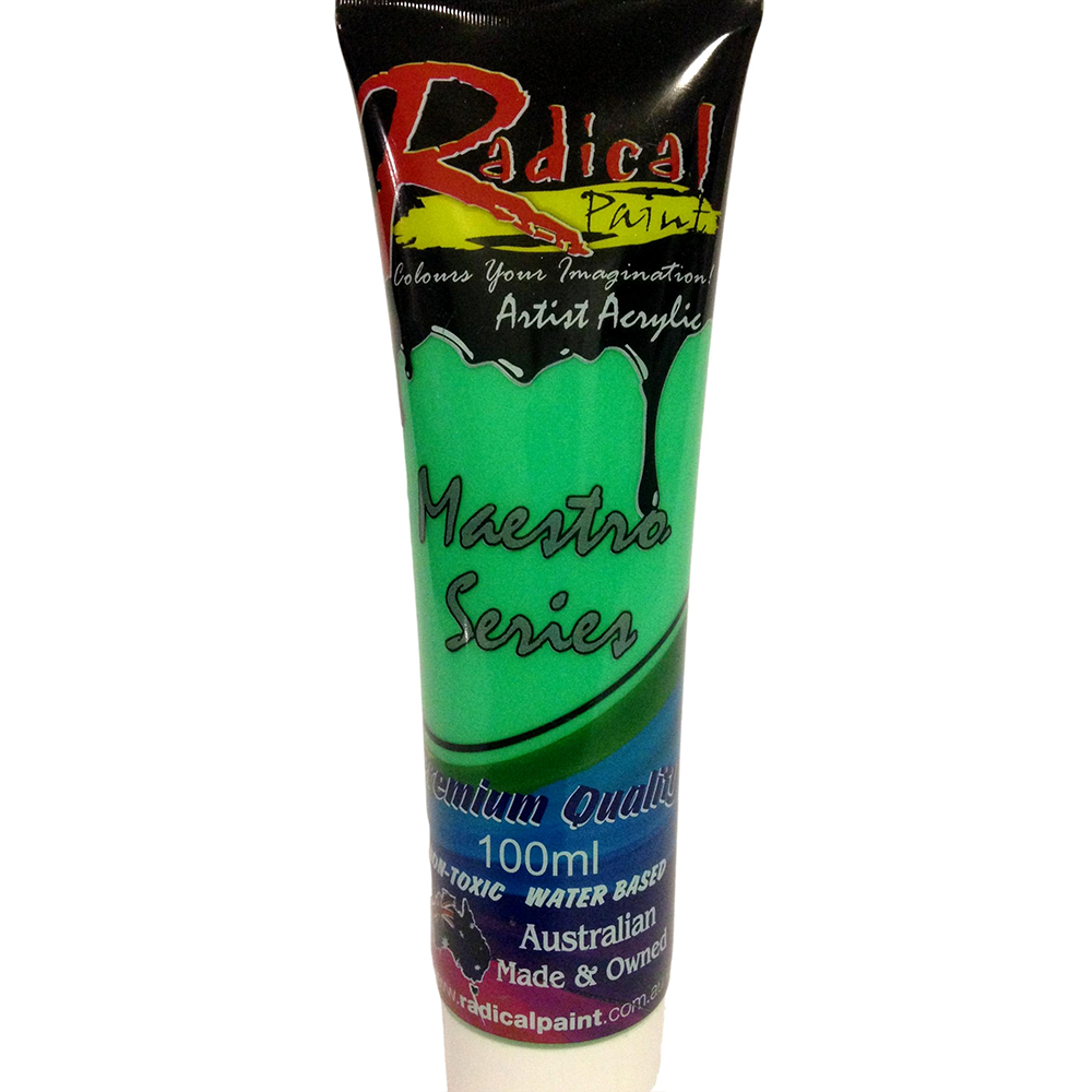 Acrylic Paint Fluoro Green 100ml Radical Maestro Series Made in Australia