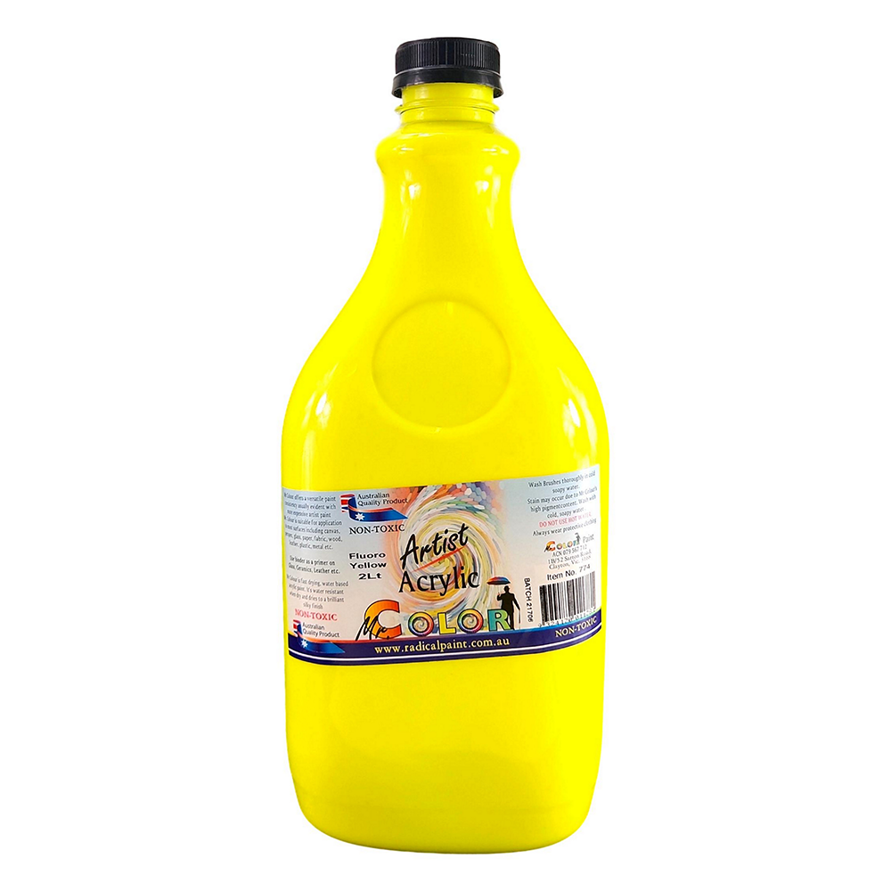 Acrylic Paint Fluoro Yellow 2L Artist Bulk Mr. Color Radical Paint Made in Australial