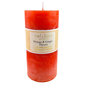 Twilight Frost Scented Pillar Candle Orange & Ginger Flower 6.8x14cm Orange Candles 76Hours