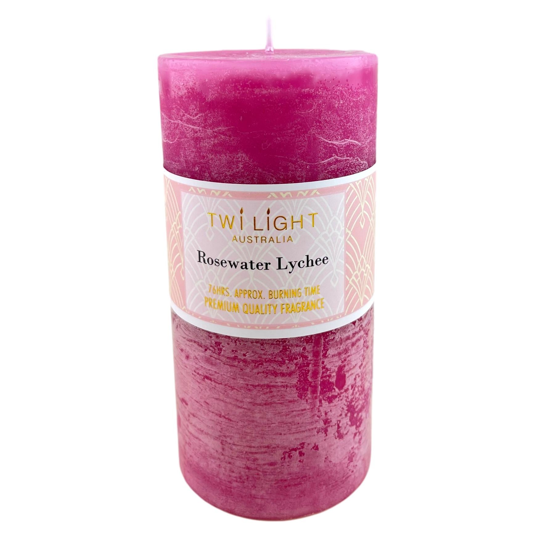 Twilight Frost Scented Pillar Candle  Rosewater Lychee Fragrance 6.8x14cm Pink Candles 76 Hours