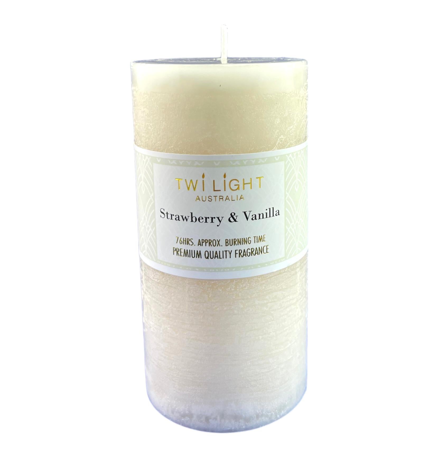 Twilight Frost Scented Pillar Candle Strawberry & Vanilla 6.8x14cm Cream White Candles 76 Hours