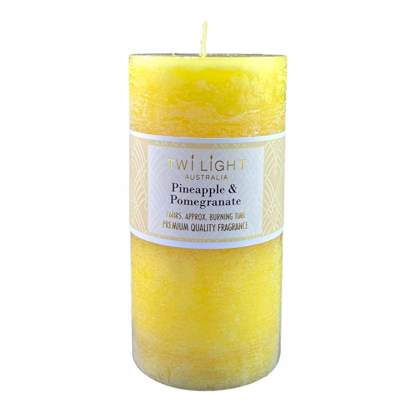 Twilight Frost Scented Pillar Candle Pineapple & Pomegranate 6.8x14cm Yellow Candles 76 Hours