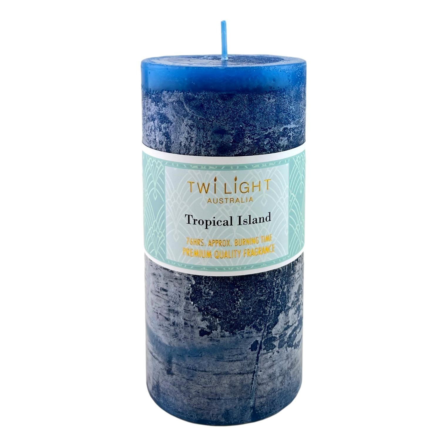 Twilight Frost Scented Pillar Candle Tropical Island Fragrance 6.8x14cm Blue Candles 76 Hours